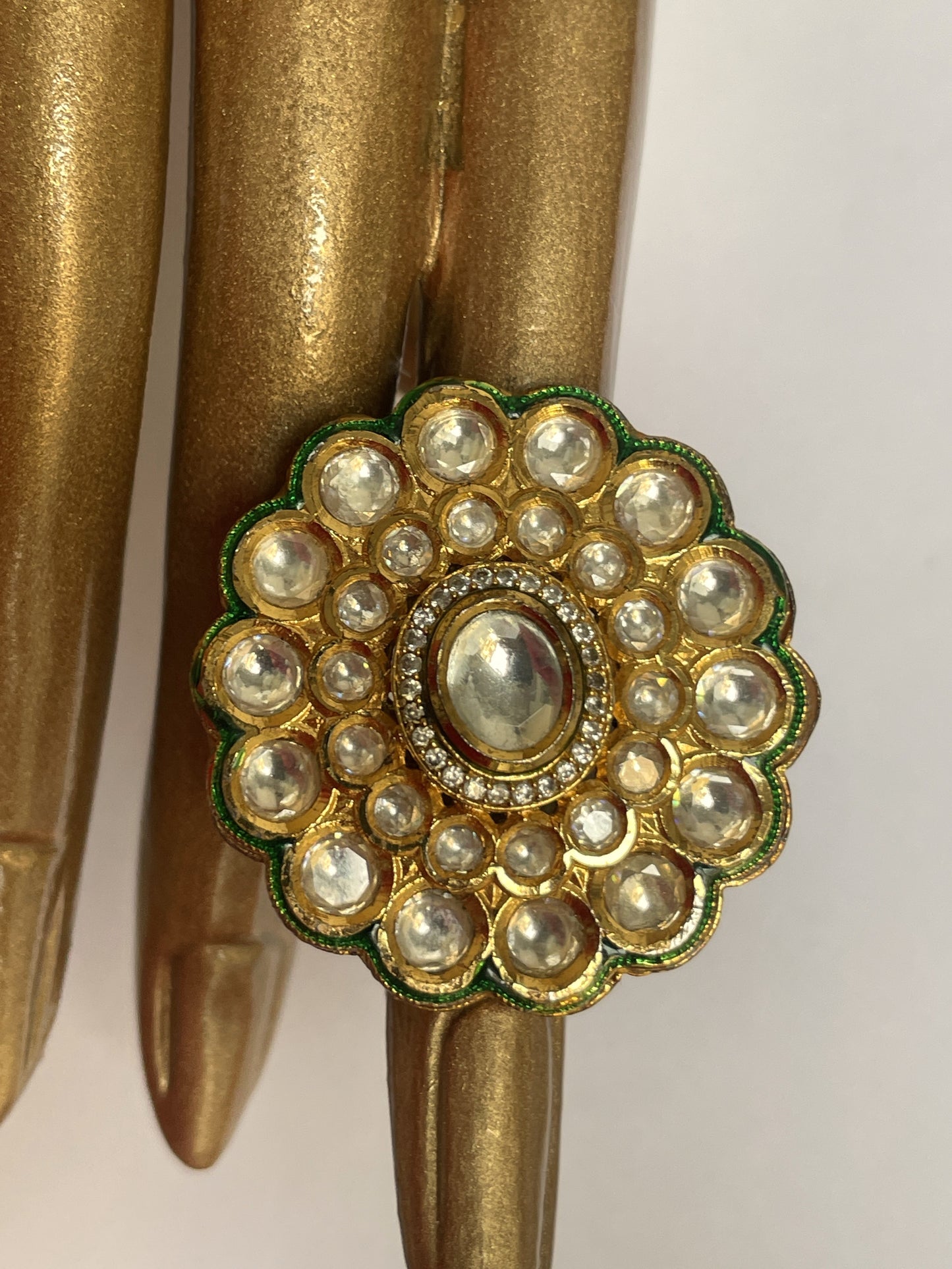 Kundan Green Enamel Ring