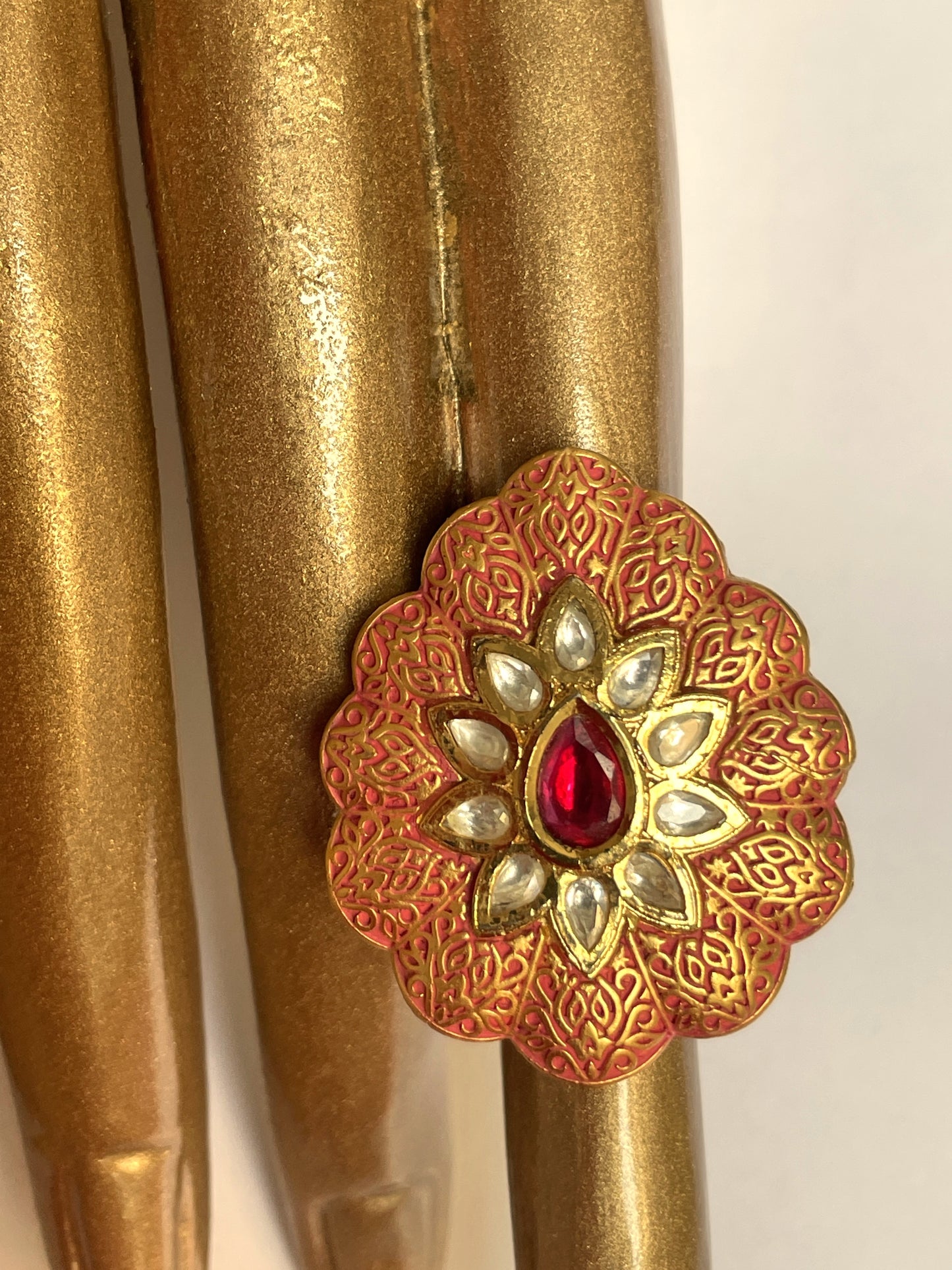 Kundan-Inspired Peach Meenakaari Ring