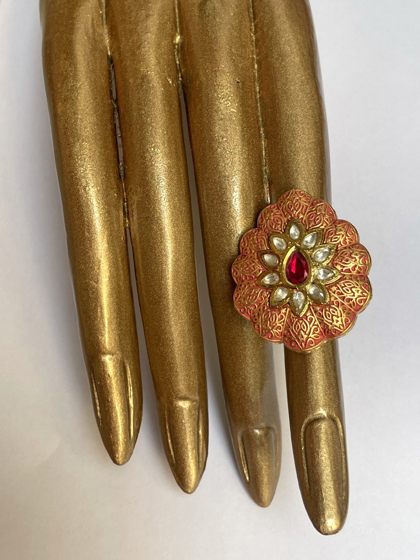 Kundan-Inspired Peach Meenakaari Ring