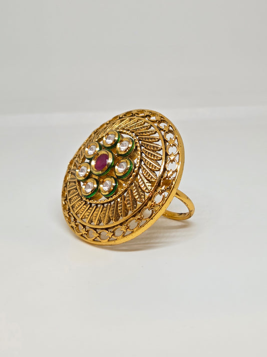 Gold Ring With Kundan Work