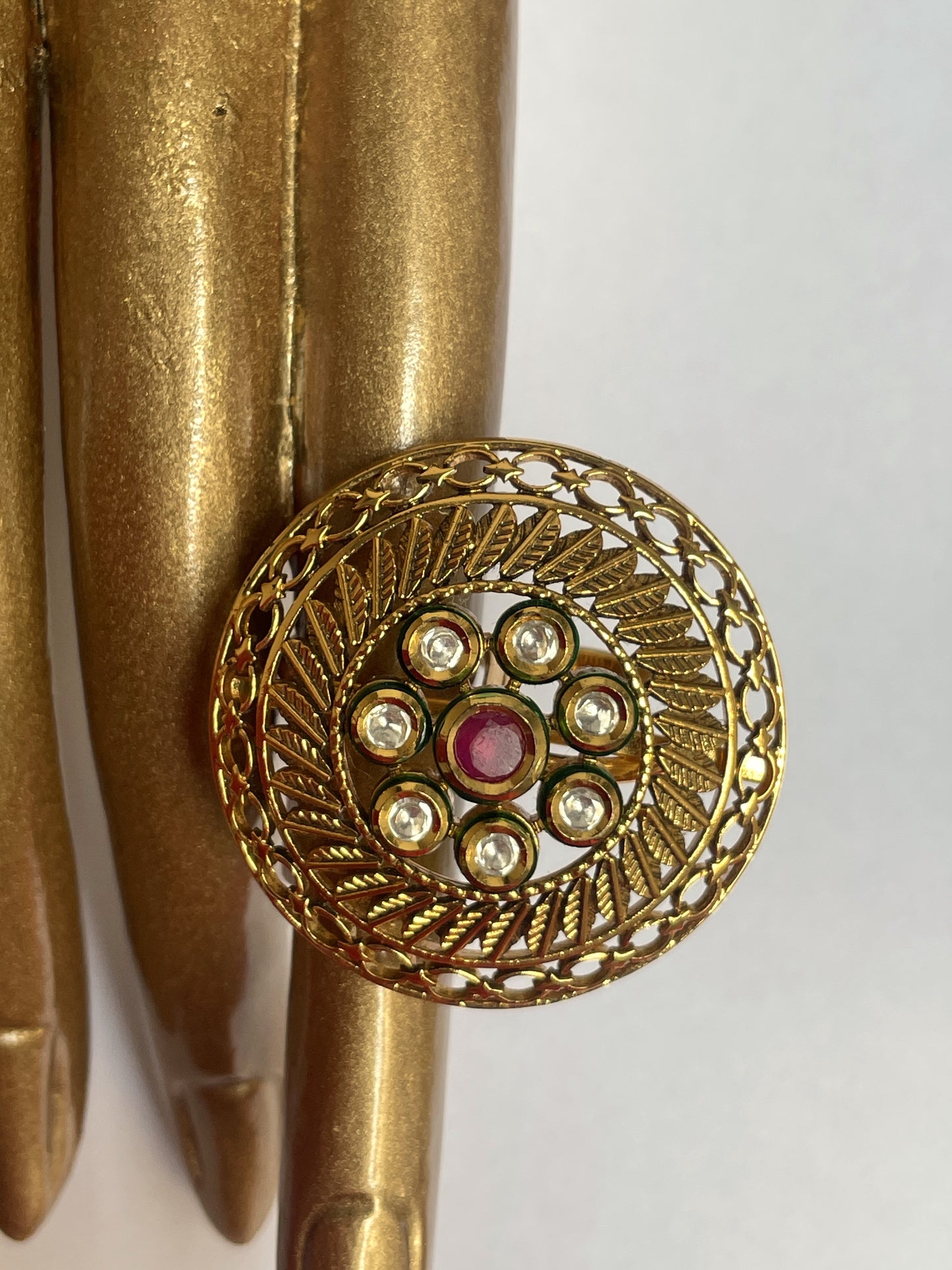 Gold Ring With Kundan Work