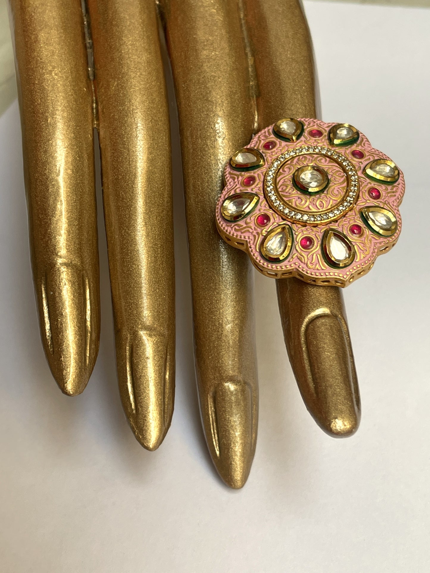 Peach Kundan Meenakaari Ring