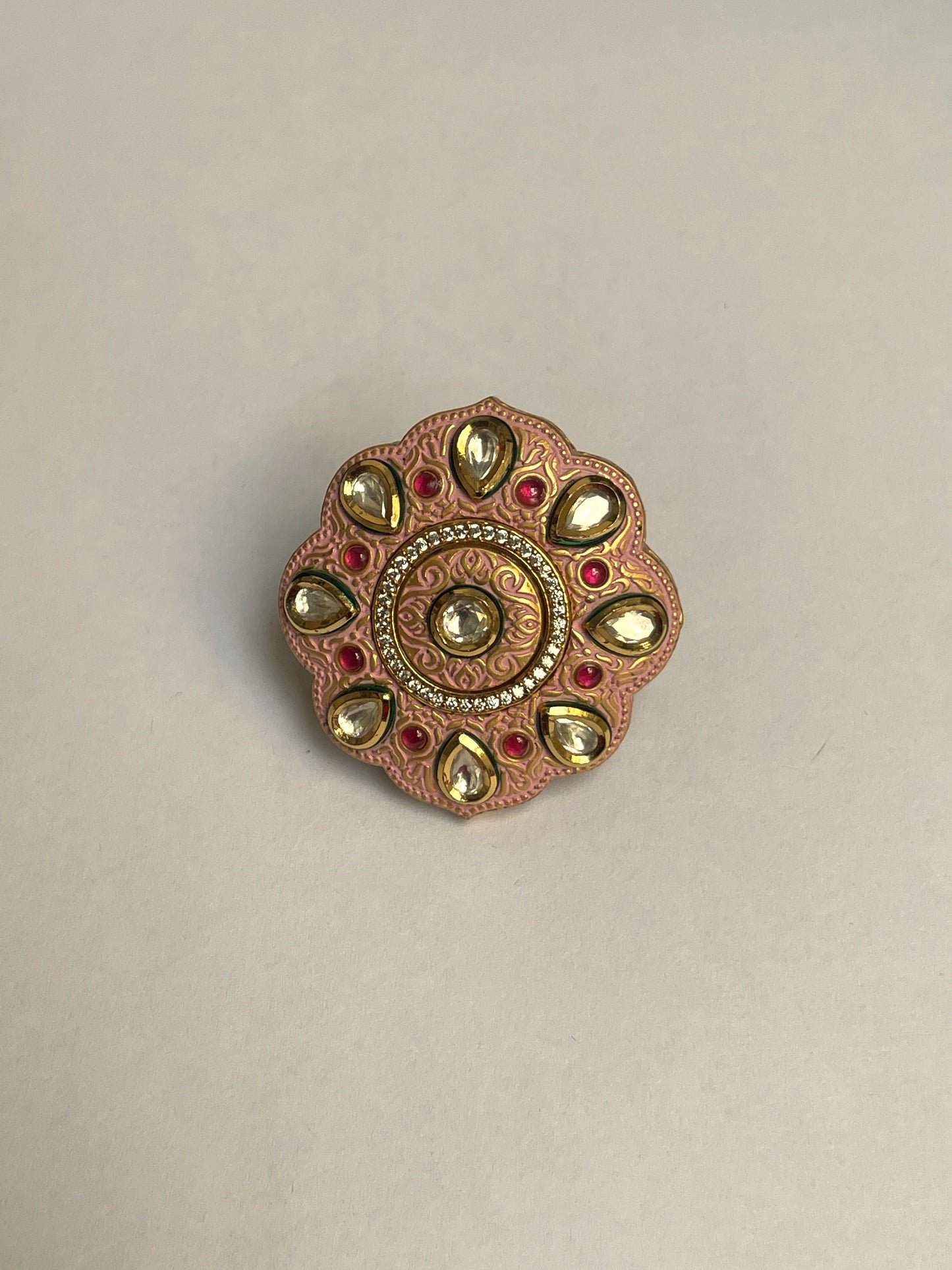 Peach Kundan Meenakaari Ring