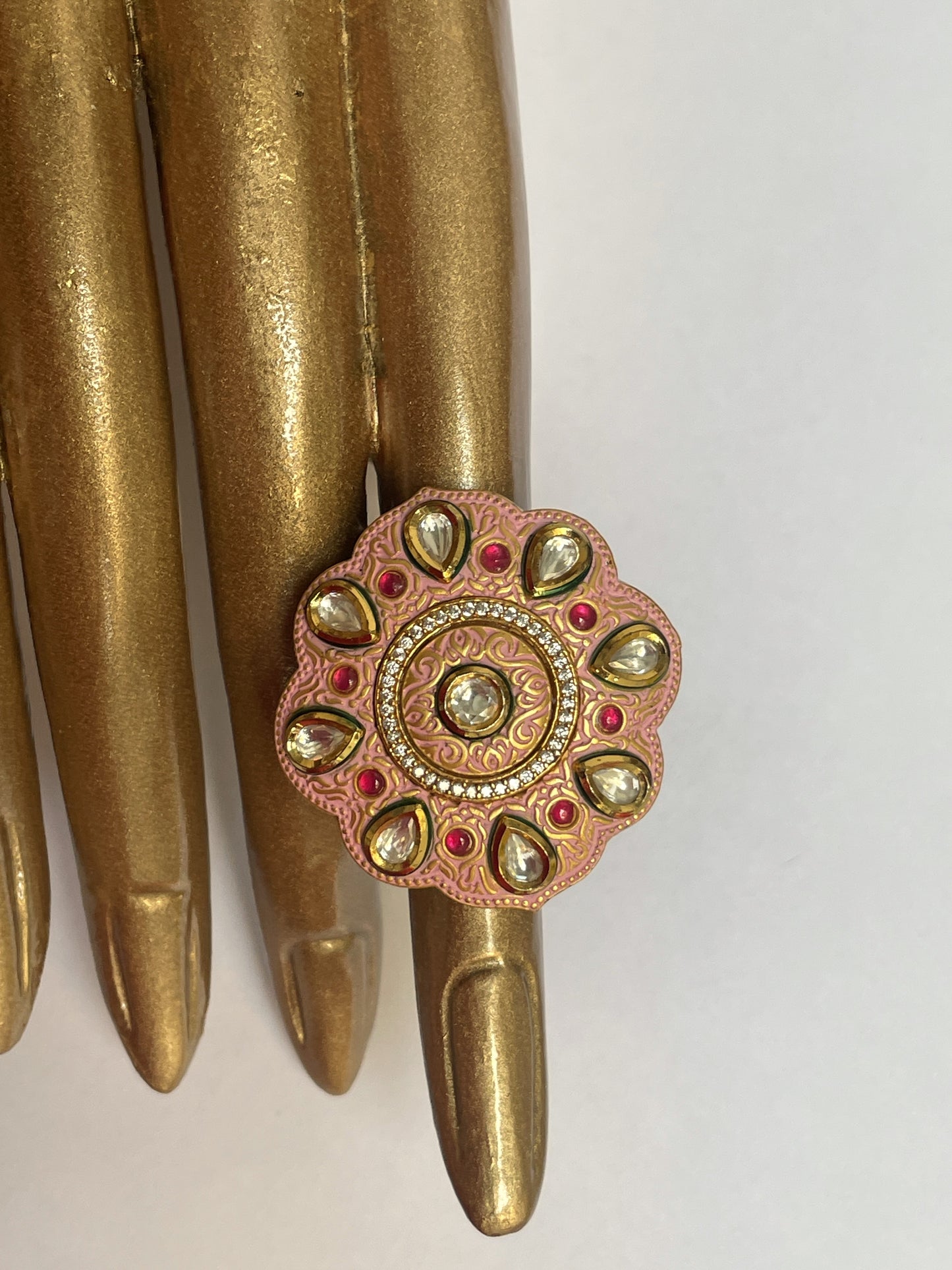 Peach Kundan Meenakaari Ring