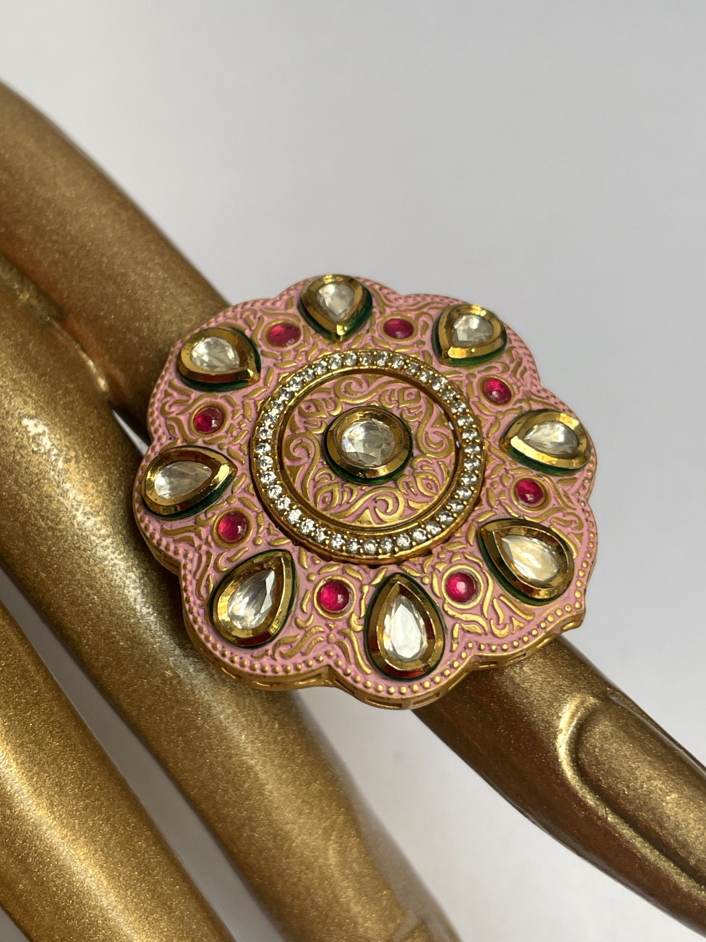 Peach Kundan Meenakaari Ring