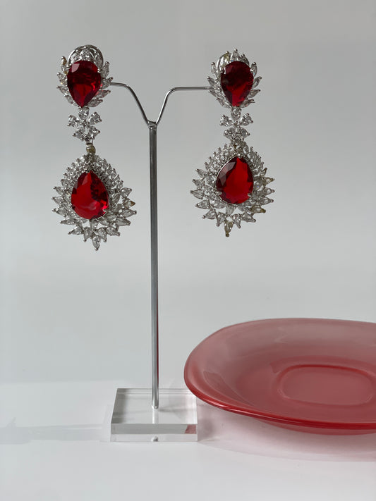 Zircon Diamond Earrings With Rubies Or Emeralds