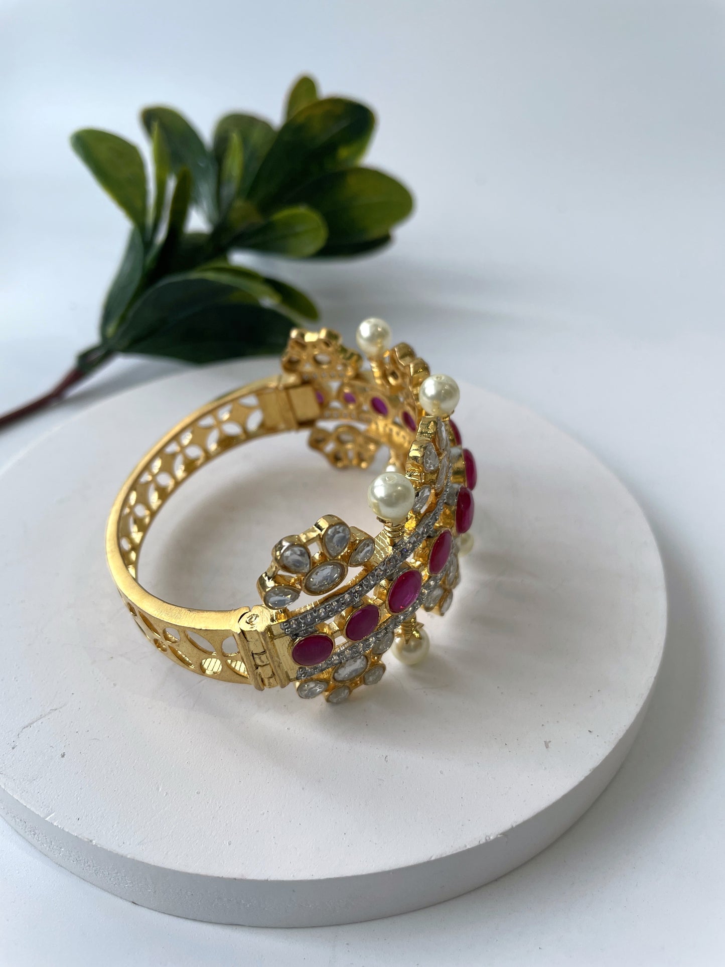 Zircon Bangles with Red Beads and Pearls