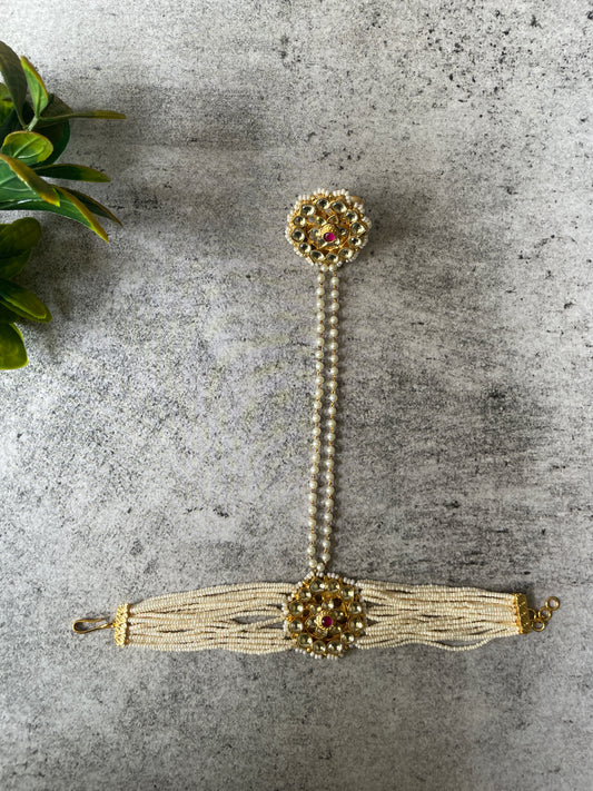Pearl Accented Kundan Hand Harness