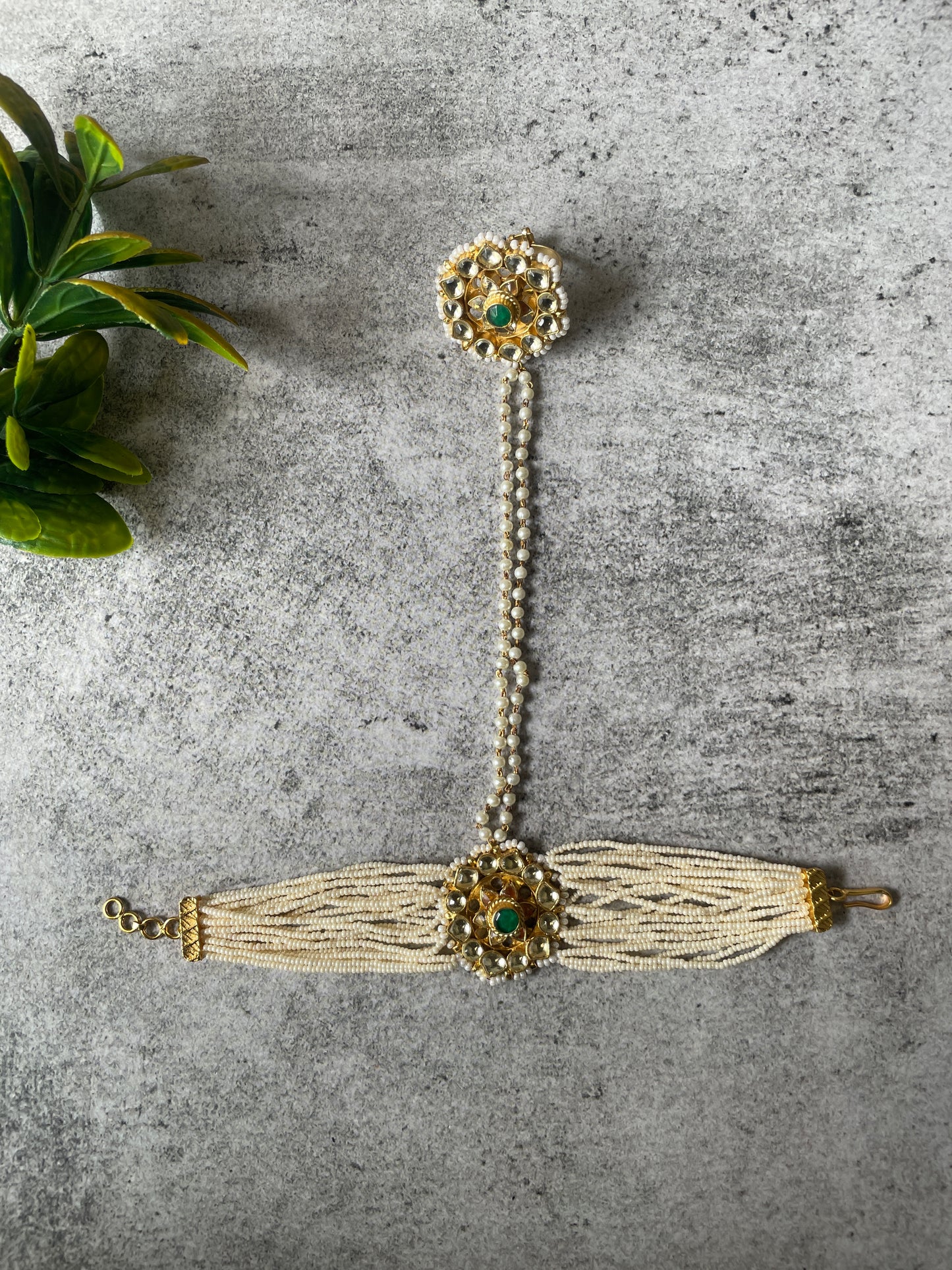 Pearl Accented Kundan Hand Harness