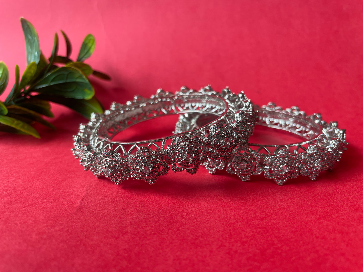 White Finish Zircon Studded Bangle Set