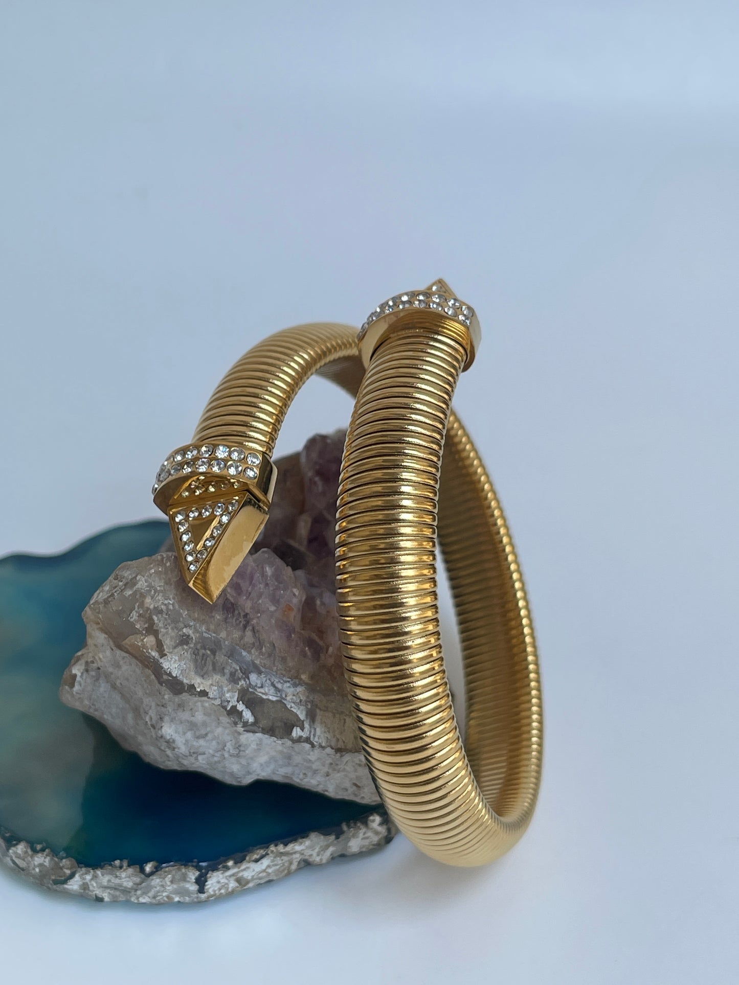 Spiral Wrap Cuff With Faux Diamond Studs