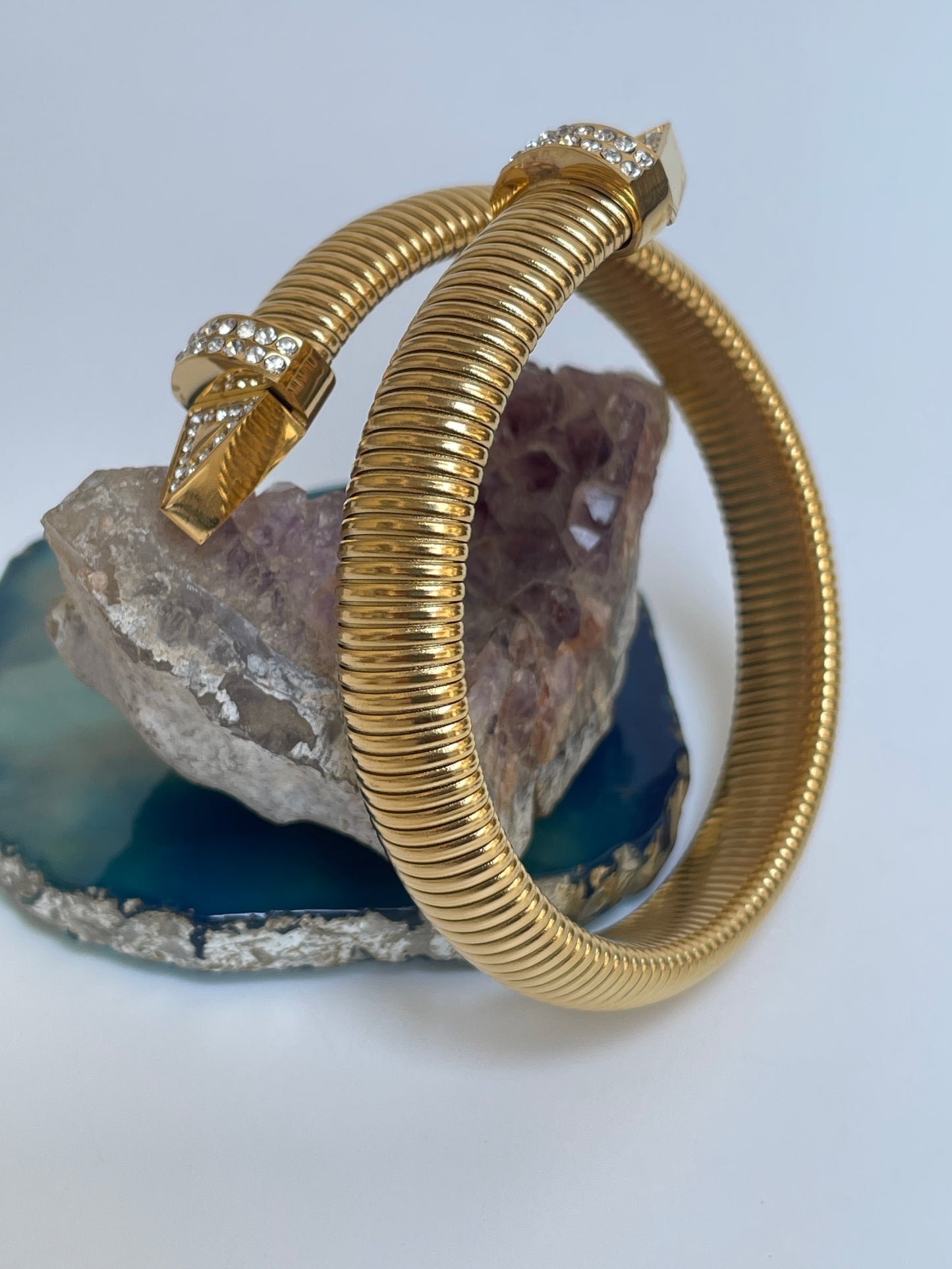 Spiral Wrap Cuff With Faux Diamond Studs