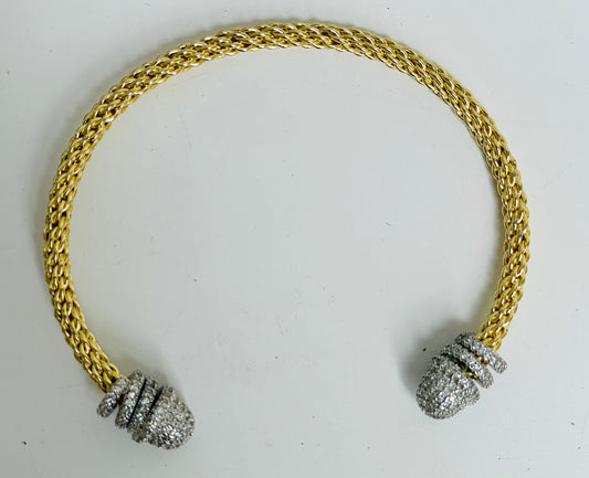 Two Tone Spiral Zircon Studded Cuff Bangle