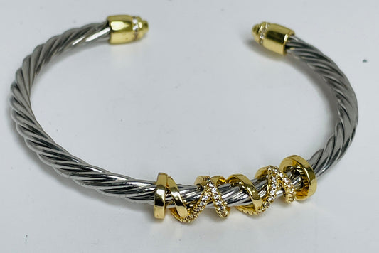 Two Tone Zircon Studded Everyday Open Bracelet