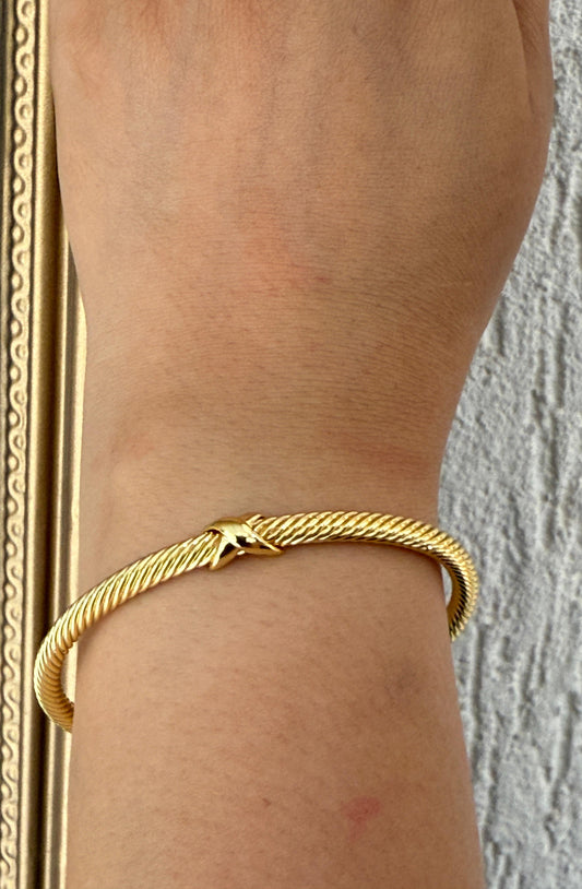 Textured Open Bracelet in Gold Finish