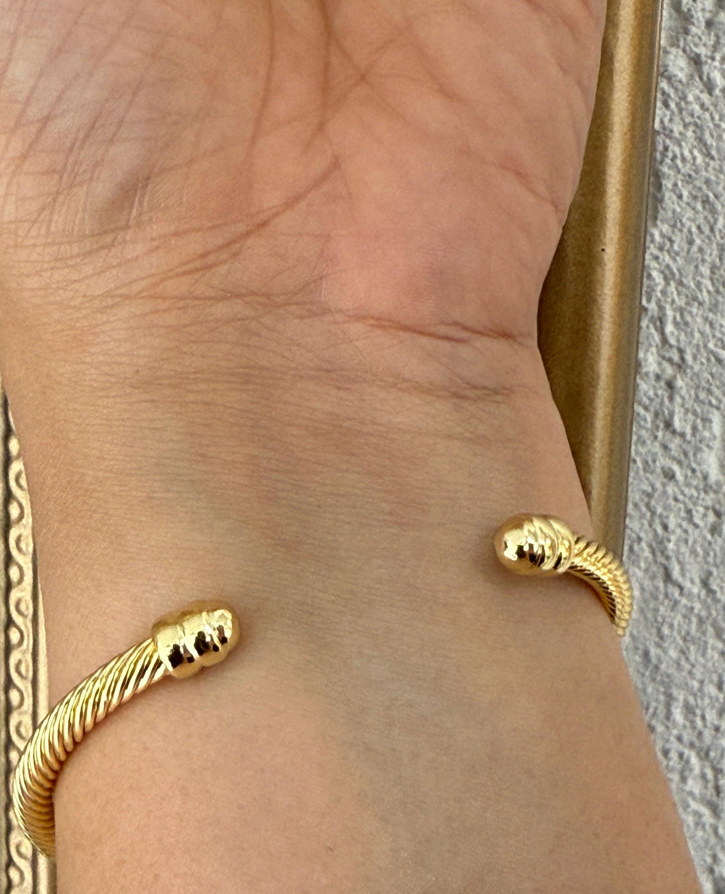 Textured Open Bracelet in Gold Finish