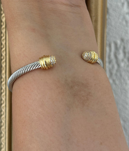 Spiral Open Studded Two Tone Cuff Bracelet
