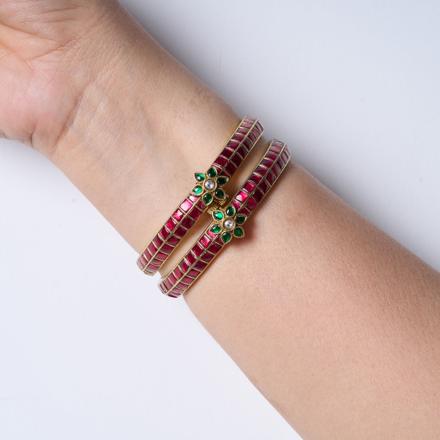Rani pink & Green Floral Bangles