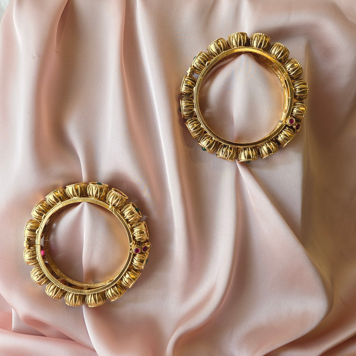 Gold Finish Ruby & Emerald Bangle