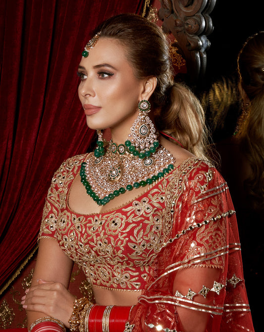 Kundan Regal Bridal Set with Green Beads