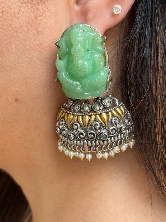 Oxidised Resin Divine Motif Jhumkis