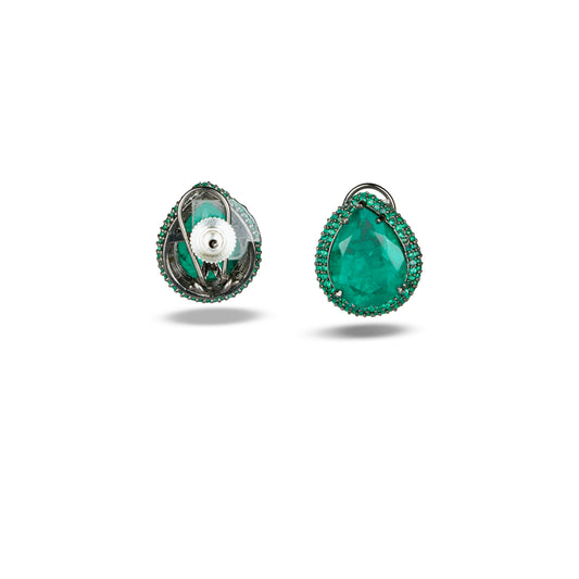 Green Crystal Earrings with Zircon Accented Halo