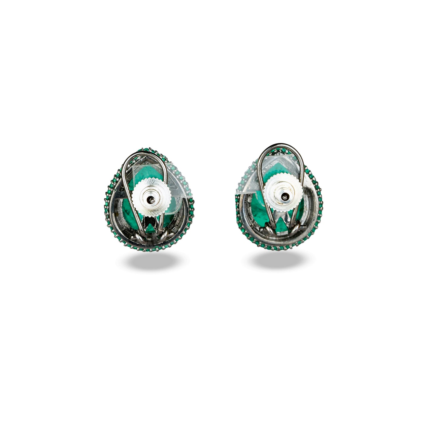 Green Crystal Earrings with Zircon Accented Halo