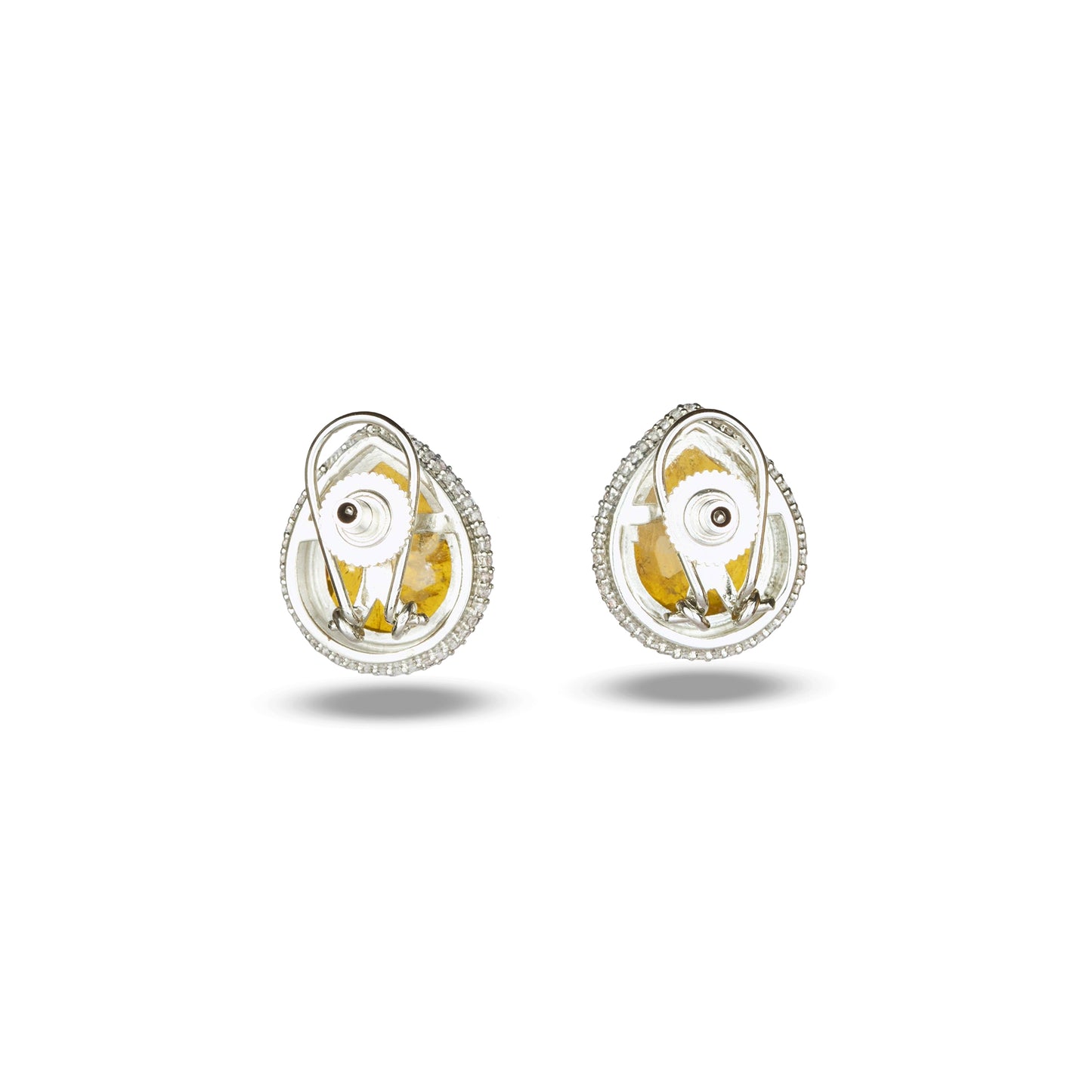 Yellow Crystal Earrings with Zircon Accented Halo