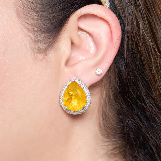 Yellow Crystal Earrings with Zircon Accented Halo