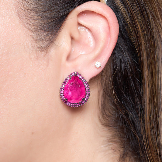 Pink Crystal Earrings with Zircon Halo