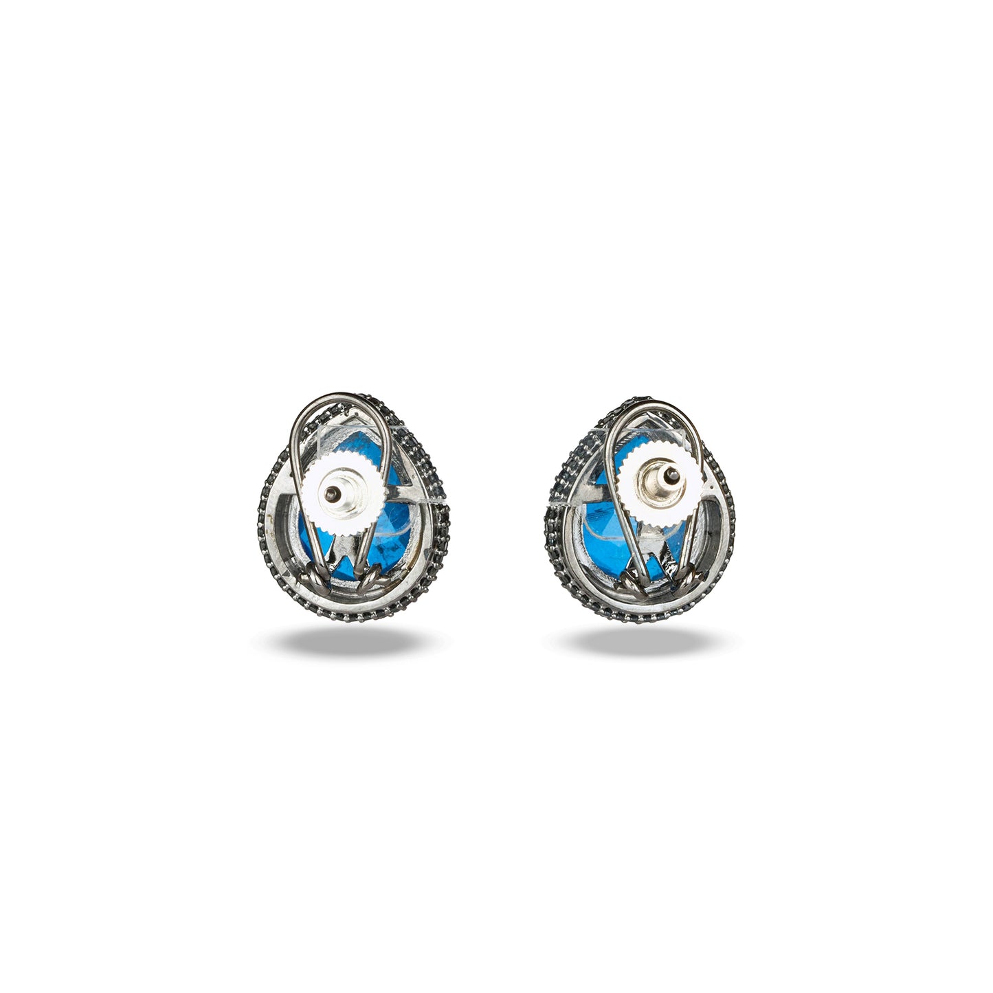 Blue Crystal Earrings with Black Zircon Halo