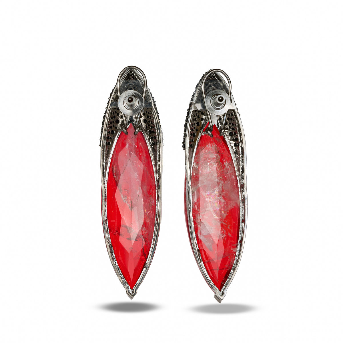 Deep Red Crystal Earrings with Black Zircon Crown