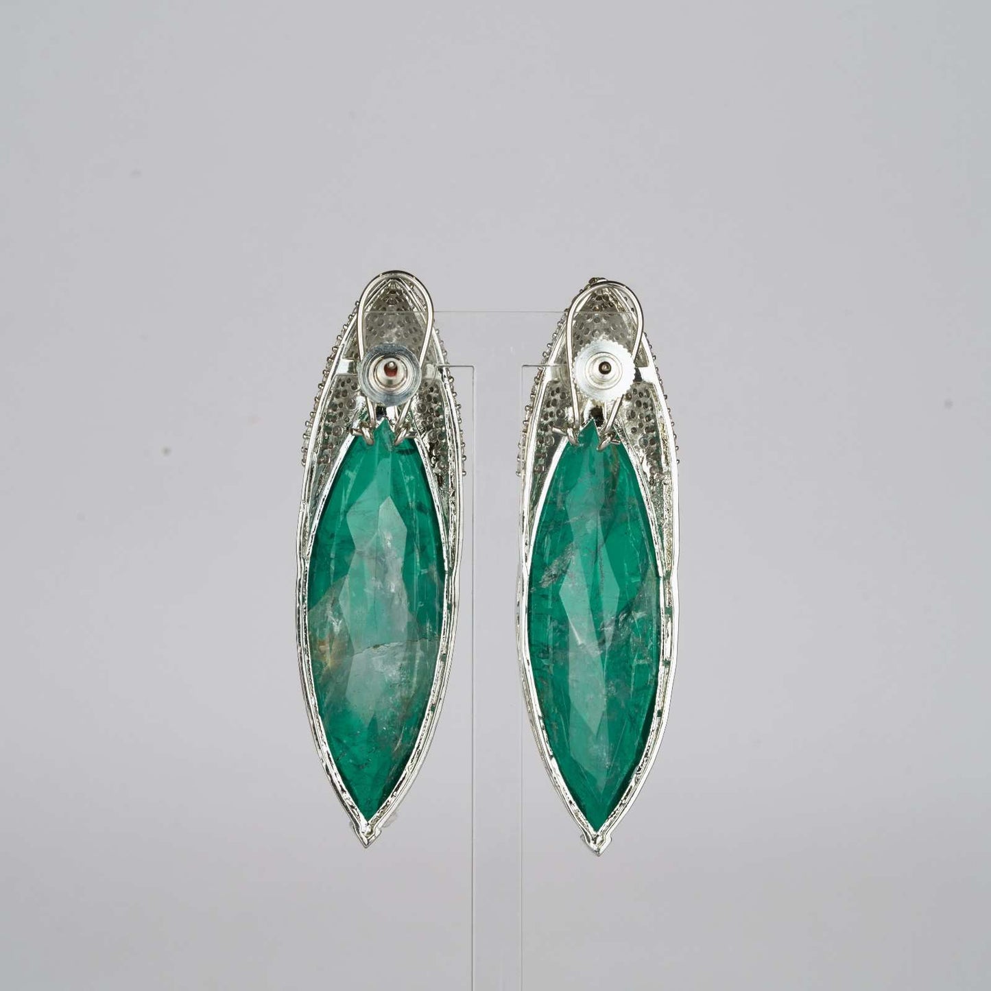 Green Clear Crystal Earrings with Zircon Crown