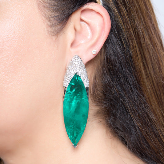 Green Clear Crystal Earrings with Zircon Crown