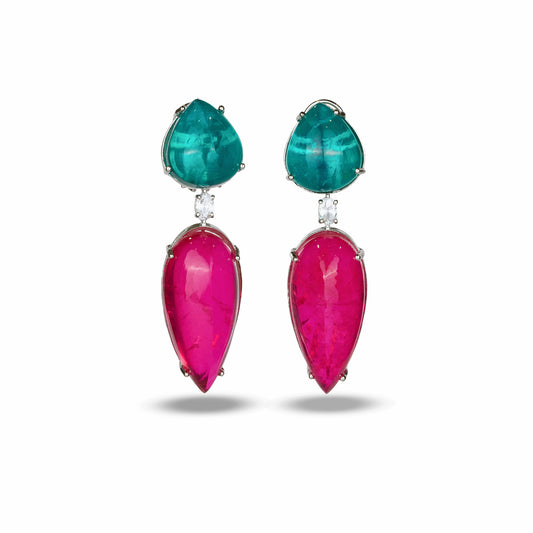 Contrast Blue and Pink Drop Earrings