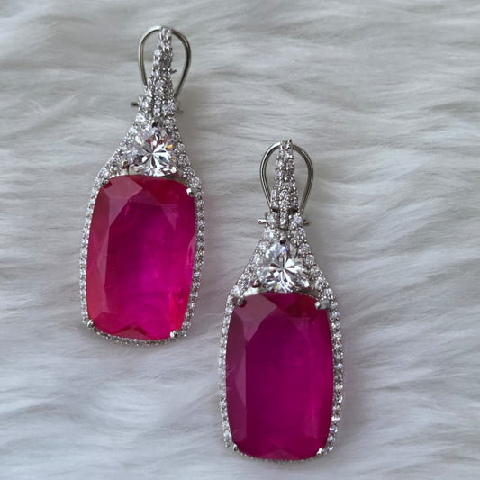 Deep Pink Zircon Accented Earrings
