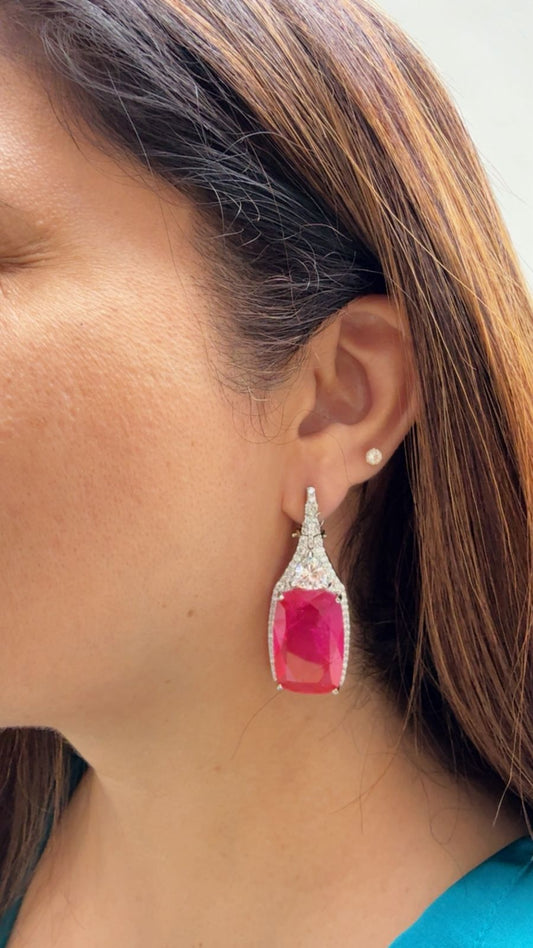Deep Pink Zircon Accented Earrings
