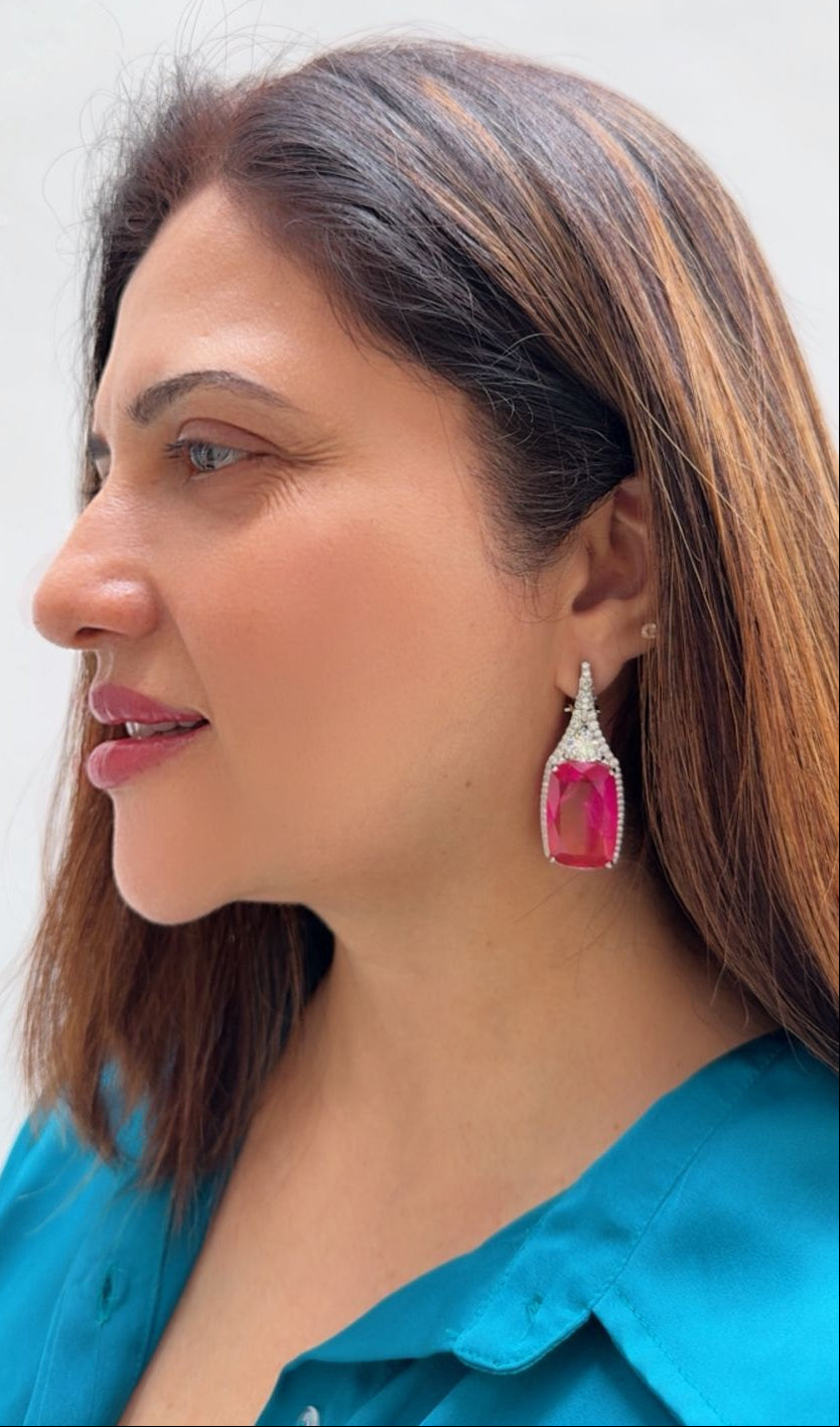 Deep Pink Zircon Accented Earrings