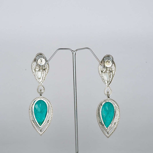 Aqua Crystal Earrings with Zircon and Pearl Accents
