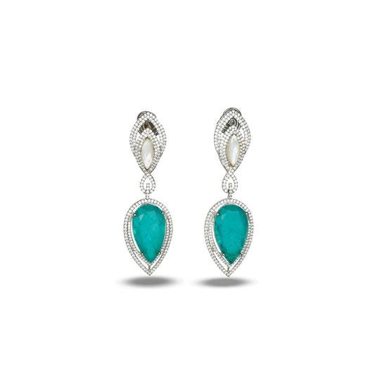 Aqua Crystal Earrings with Zircon and Pearl Accents