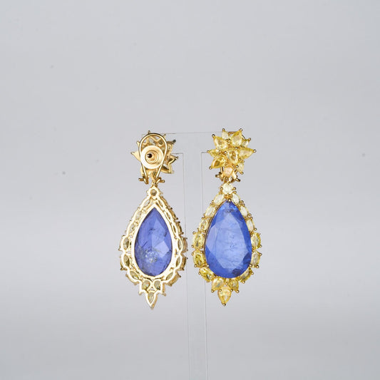 Gold Finish Deep Blue Zircon Danglers