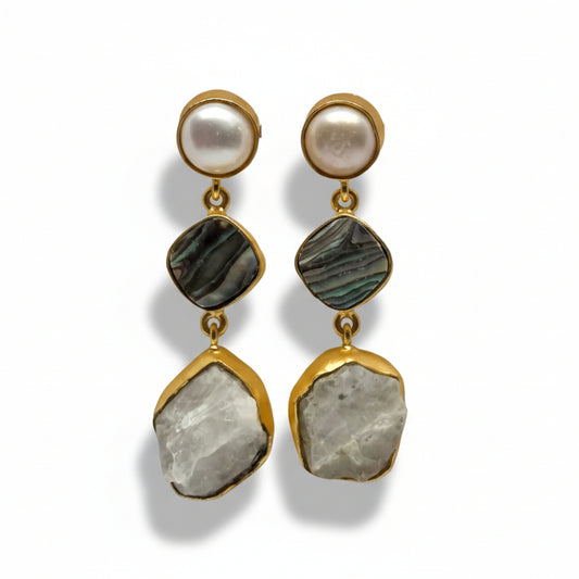 Pearl & Abalone Shell Gold Finish Drop Earrings