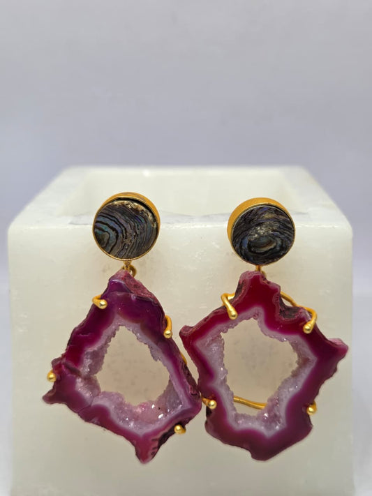 Fuchsia Agate Geode Drop Earrings