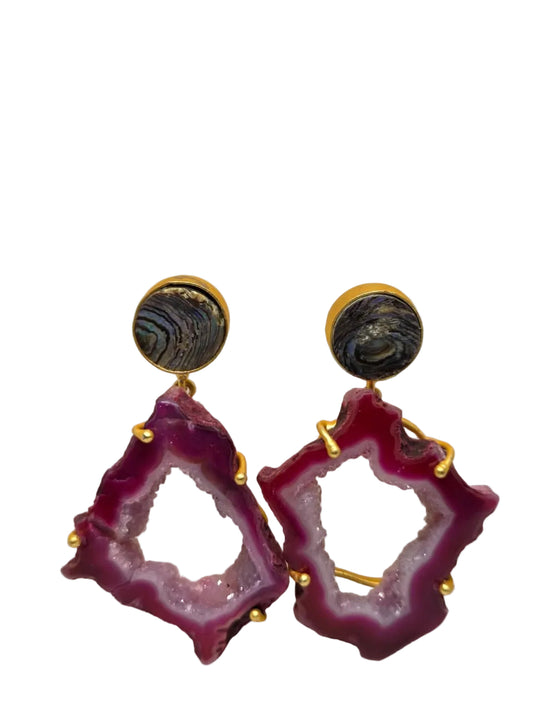 Fuchsia Agate Geode Drop Earrings