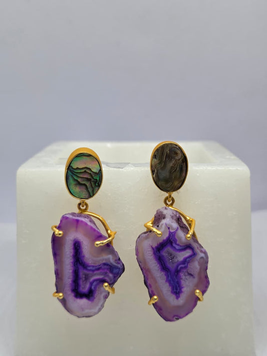 Purple Agate & Abalone Drop Earrings