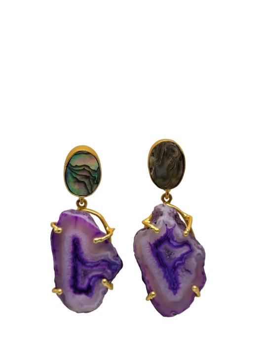 Purple Agate & Abalone Drop Earrings