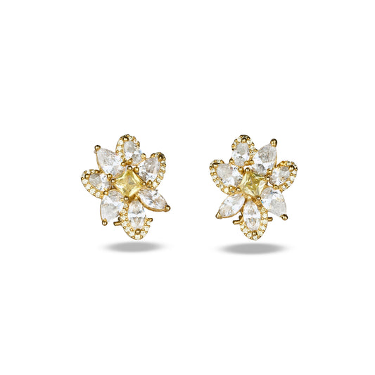 Floral Yellow Zircon Crystal Studs