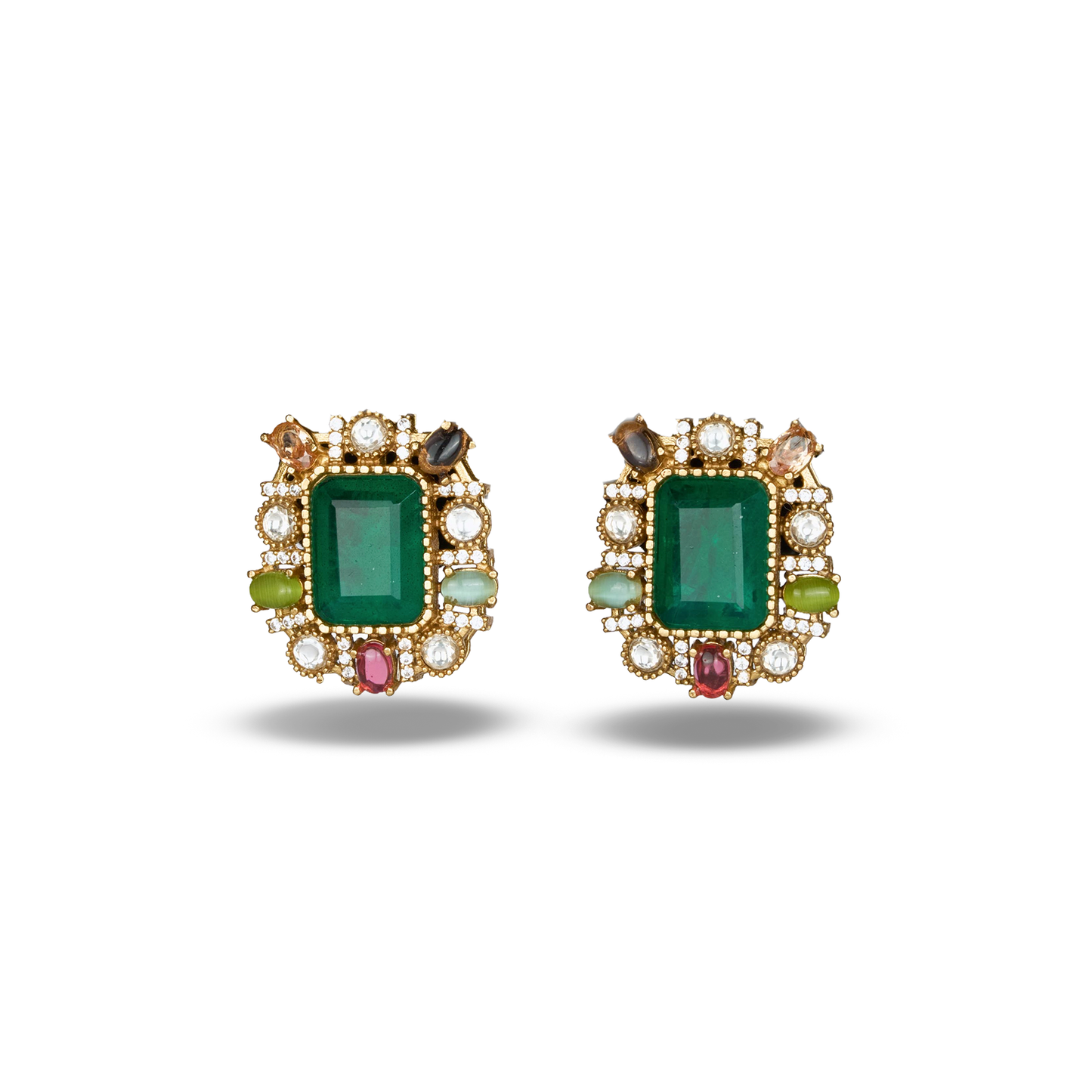 Emerald Center Multi Stone Studs