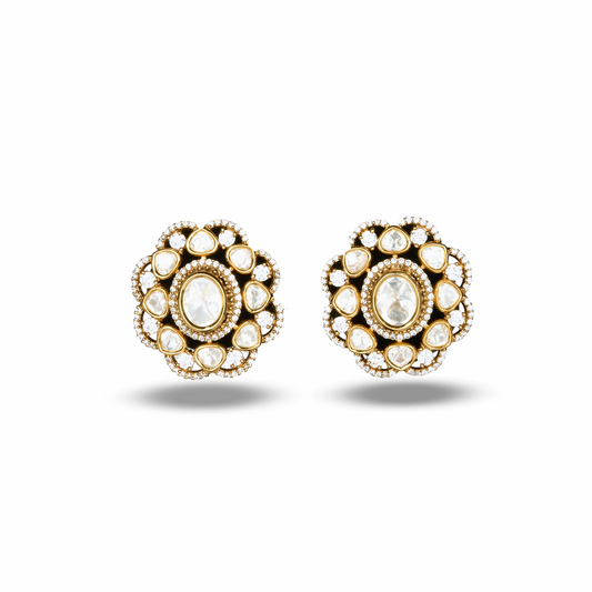 Polki and Zircon Accented Stud Earrings