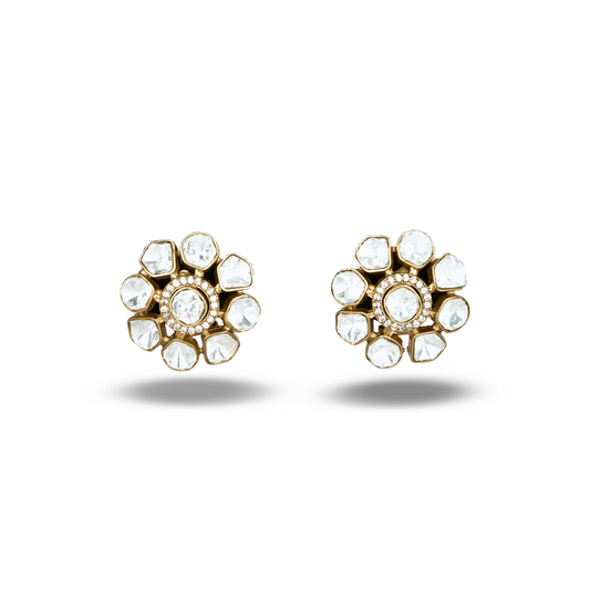 Floral Polki Studs in Gold Finish